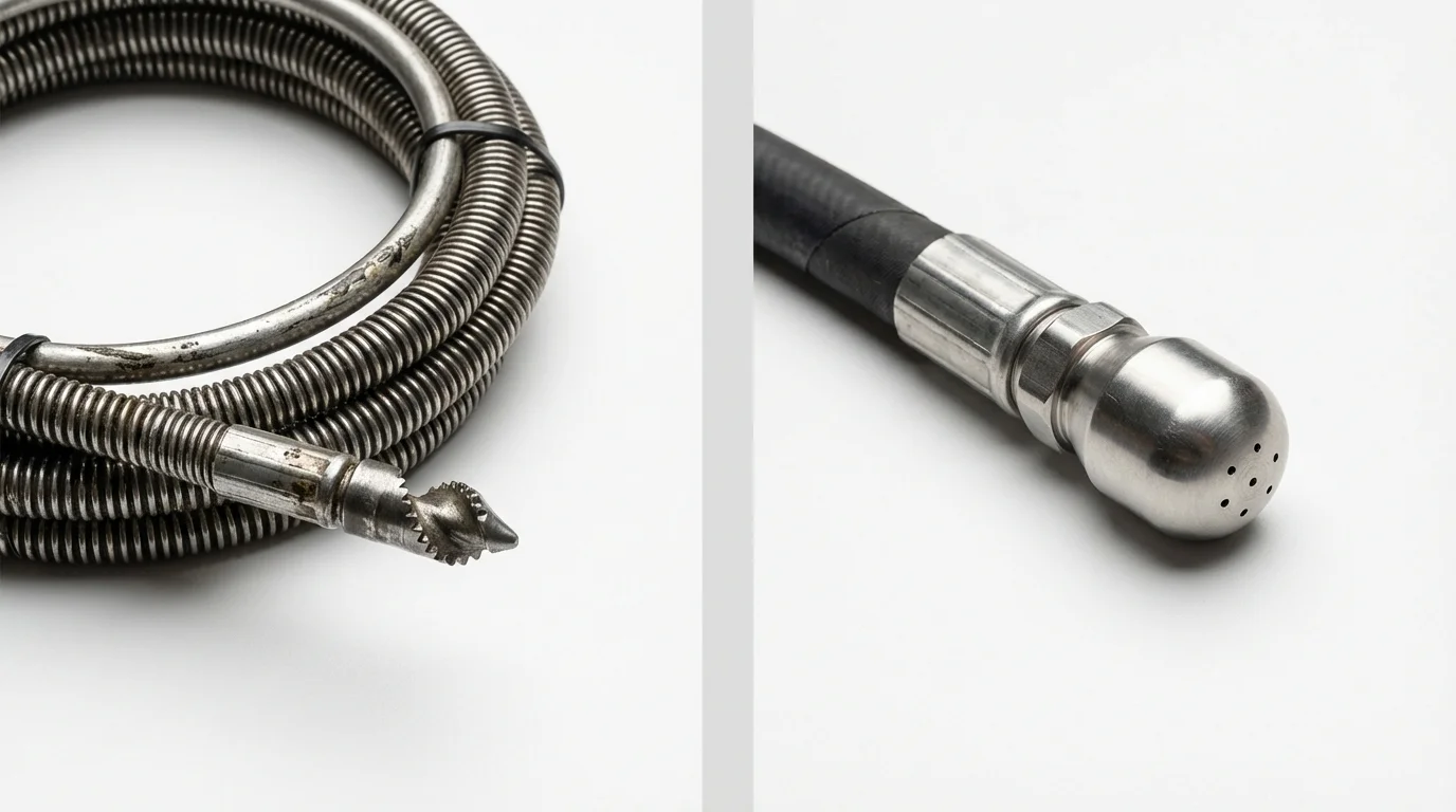 Drain snake cable and hydro jetting nozzle used for drain cleaning in Roseburg, OR